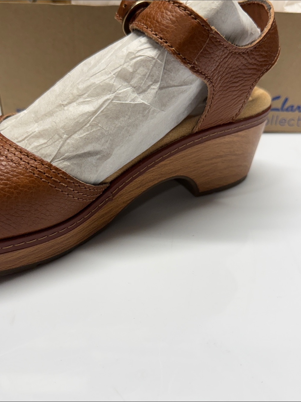 Clarks PAIZLEE BAY Tan Brown Leather Mary Jane Clog Mule SZ 7.5W - Picture 3 of 9